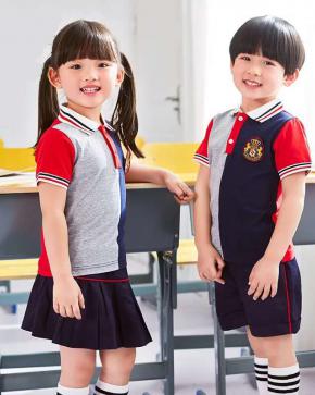 全棉斜纹英伦风中小学生校服短袖套装 